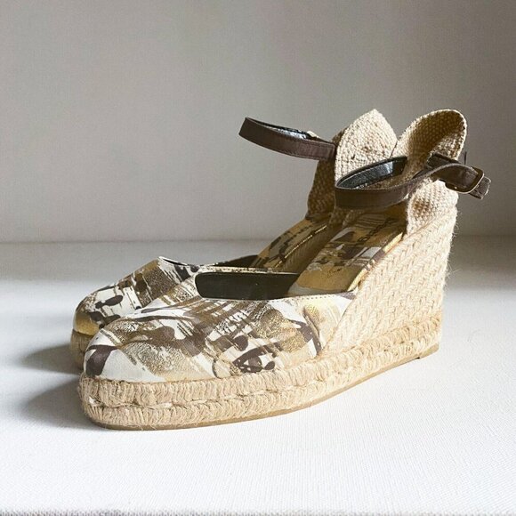 DESIGUAL Gold Paint Splatter Espadrille Wedges Sz 40 - Picture 7 of 9